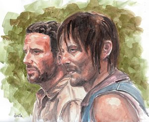 300x246 Rick Grimes And Daryl Dixon Painting By Drusilla Kehl - Daryl Dixon Painting