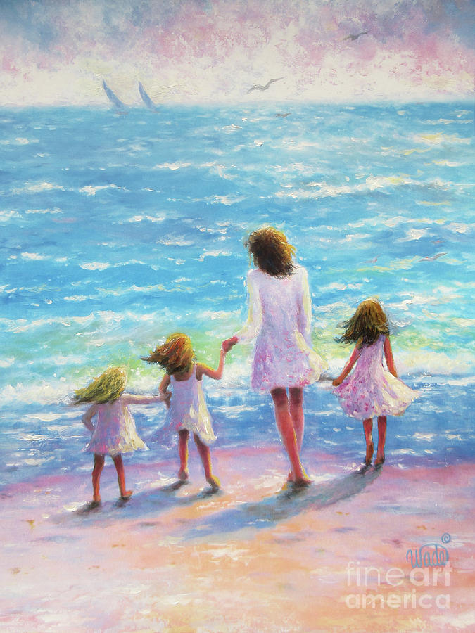 675x900 Mother Three Daughters Beach Painting By Vickie Wade - Daughters Painting
