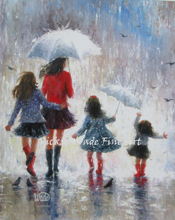 570x716 Mother And Three Daughters Art Print Three Girls Mothers Day - Daughters Painting