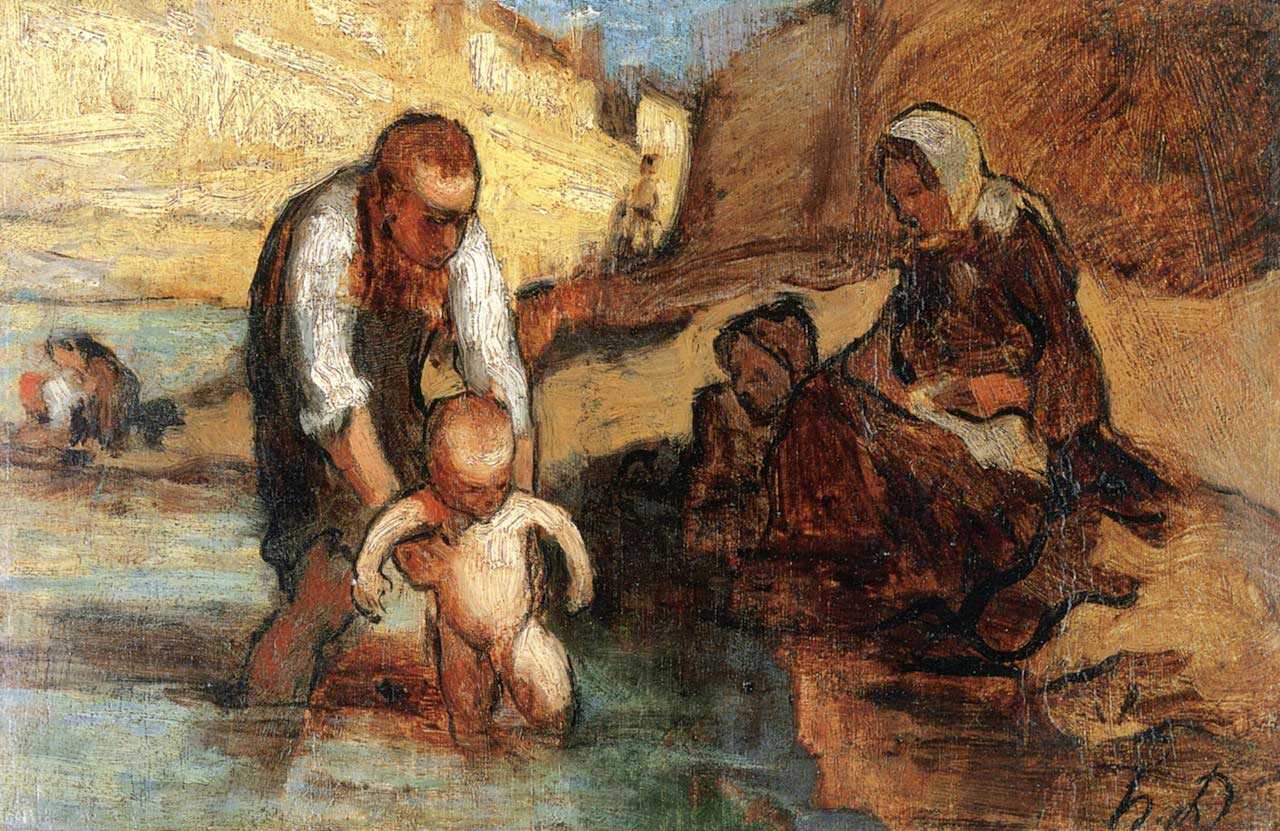1280x831 First Bath By Honore Daumier Art Reproduction From Cutler Miles. - Daumier Painting