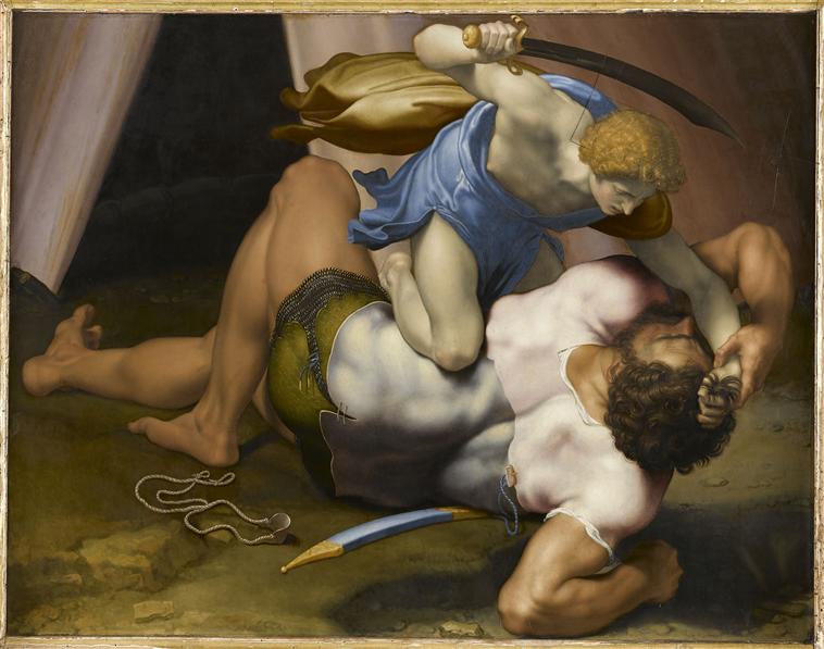 758x597 The Battle Of David And Goliath A Painting In The Louvre - David And Goliath Michelangelo Painting