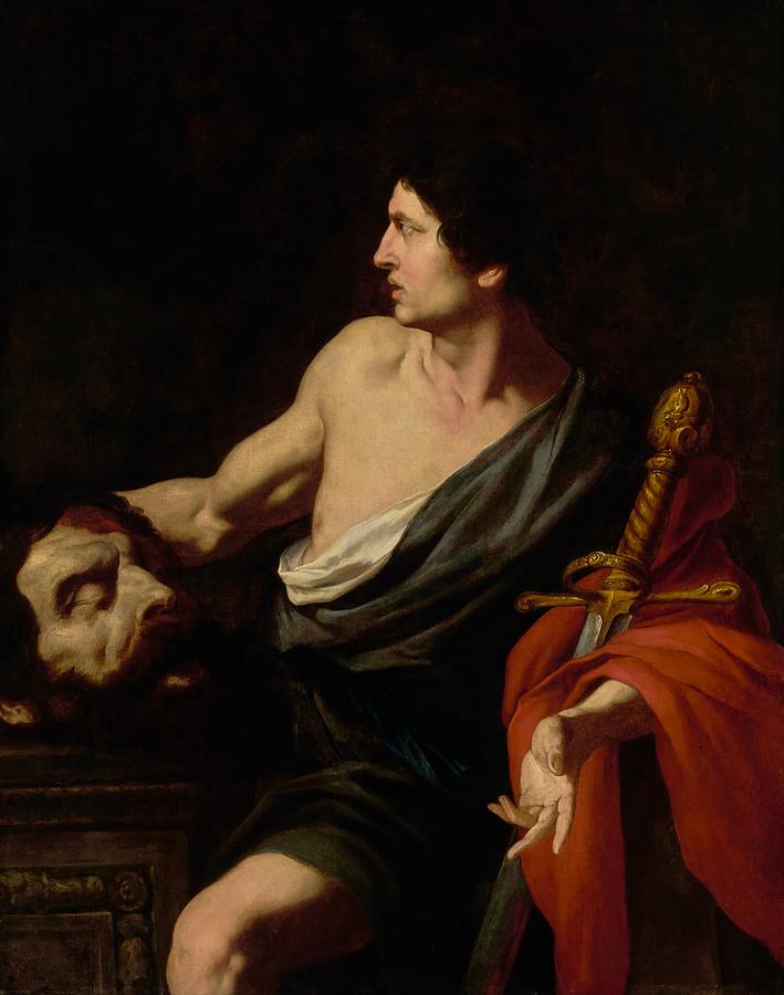 709x900 David With The Head Of Goliath Painting By Mountain Dreams - David And Goliath Painting