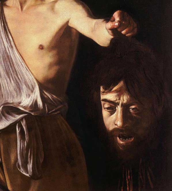 598x665 My Brush With Caravaggio Ponte Commedia - David And Goliath Painting By Michelangelo