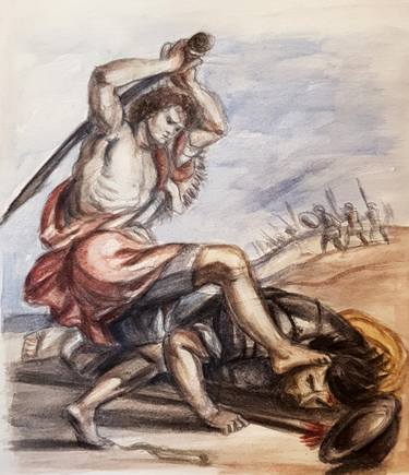 375x435 David And Goliath Paintings For Sale Saatchi Art - David And Goliath Painting Michelangelo