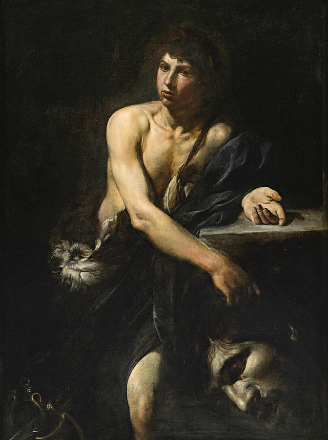 672x900 David With The Head Of Goliath Painting By Valentin De Boulogne - David Goliath Painting