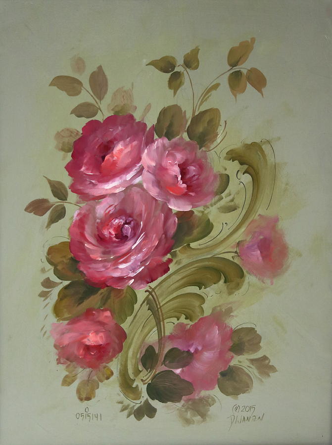 671x900 Open Roses And Acanthus Scrolls Painting By David Jansen - David Jansen Painting