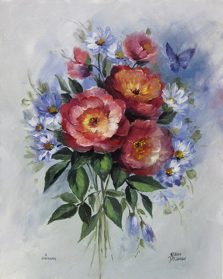 719x900 Open Roses Painting By David Jansen - David Jansen Painting