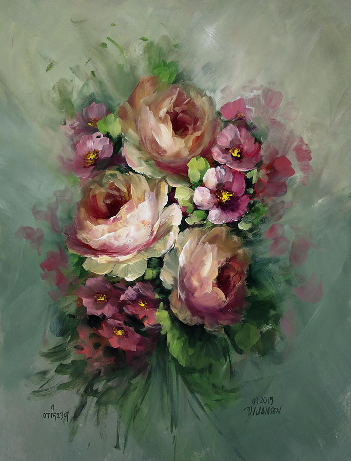 684x900 Red And Yellow Flowers Painting By David Jansen - David Jansen Painting