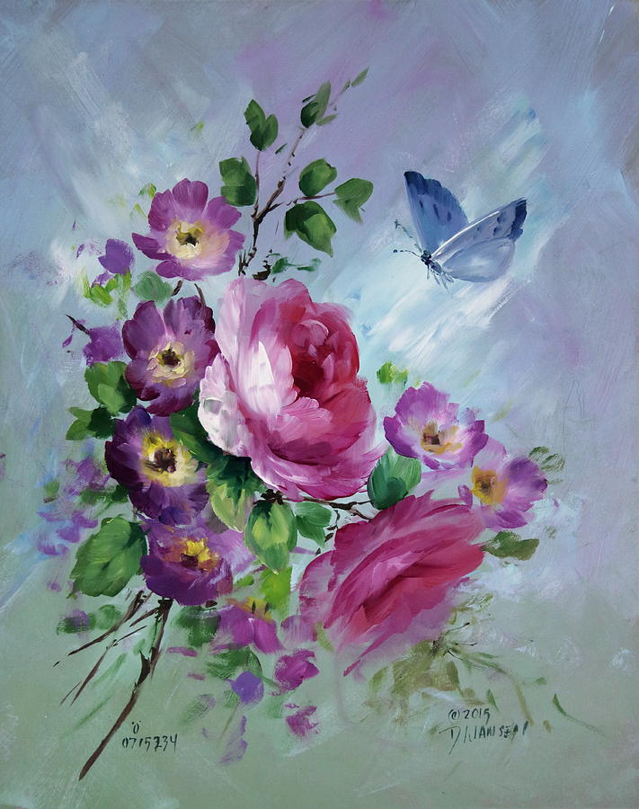 711x900 Rose And Butterfly Painting By David Jansen - David Jansen Painting