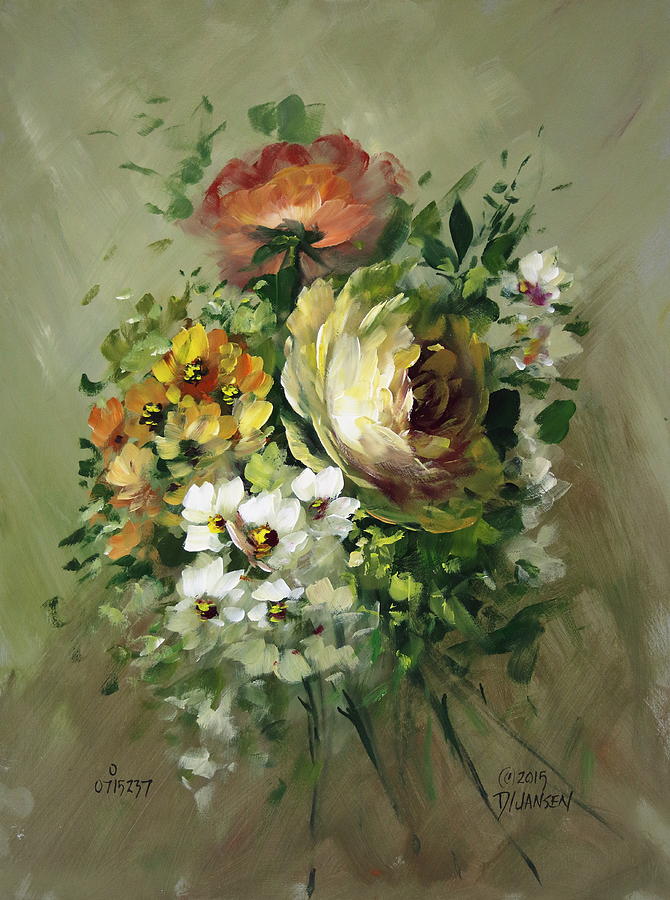 670x900 Yellow Rose And White Blossoms Painting By David Jansen - David Jansen Painting