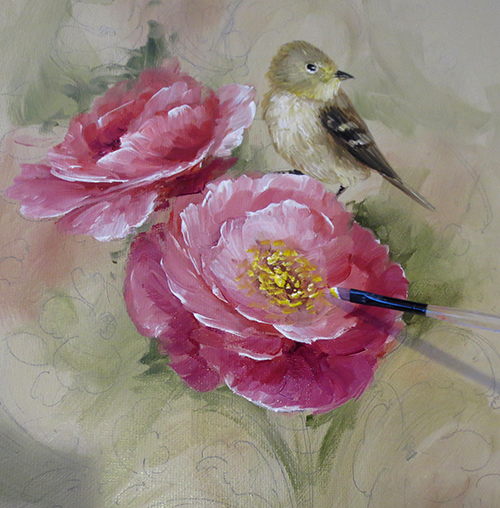 500x508 Dvd1073 Embracing Change Rose And Fly Catcher - David Jansen Painting