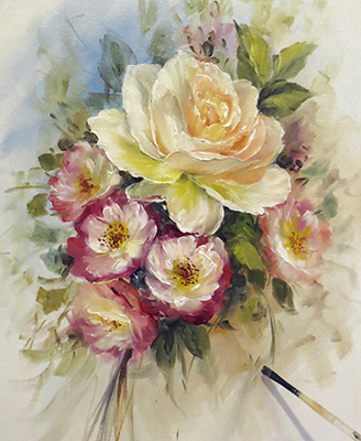 328x400 Dvd1074 Apricot Nectar Rose - David Jansen Painting