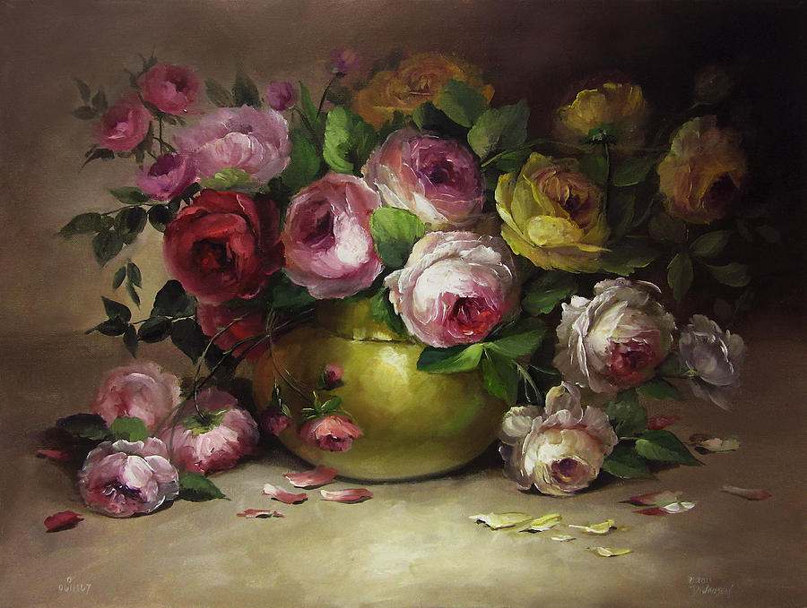 900x679 Roses And Brass Painting By David Jansen - David Jansen Painting Videos