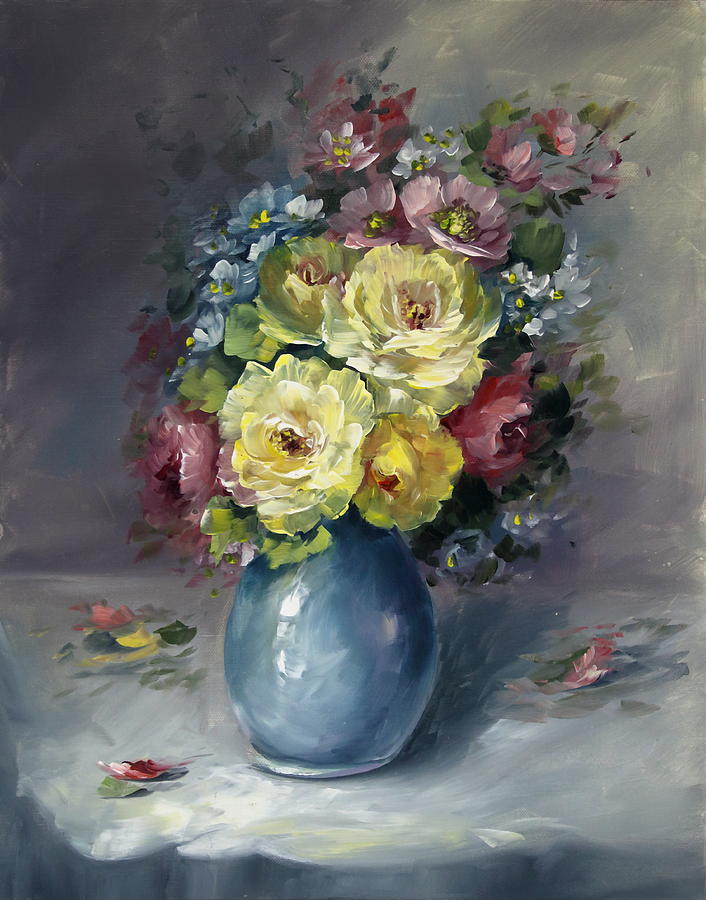 706x900 Vase Of Yellow Roses Painting By David Jansen - David Jansen Painting Videos