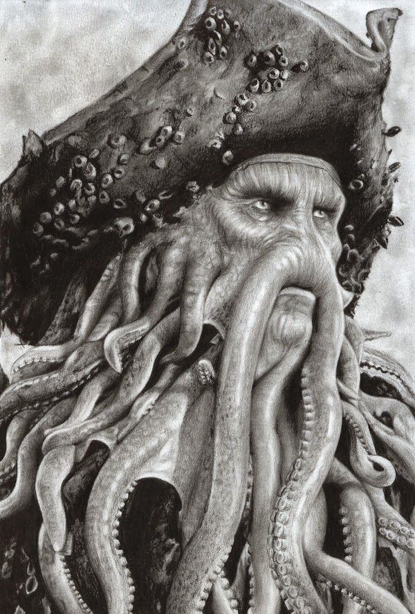 600x886 How To Draw A Realistic Davy Jones, Caribbean - Davy Jones Painting