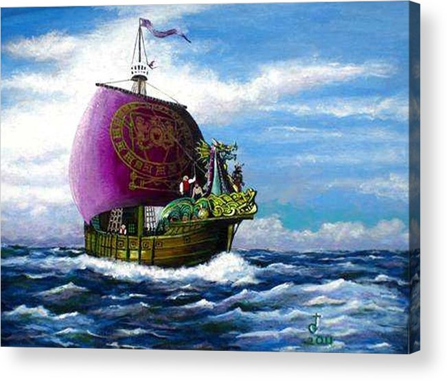 651x556 The Dawntreader On The High Seas Acrylic Print By Tom Greenslade - Dawn Treader Painting