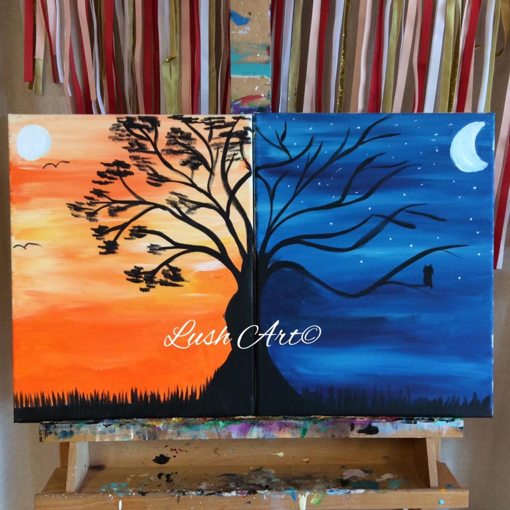 1024x1024 Lush Art Tree Day To Night Paint Class - Day And Night Painting