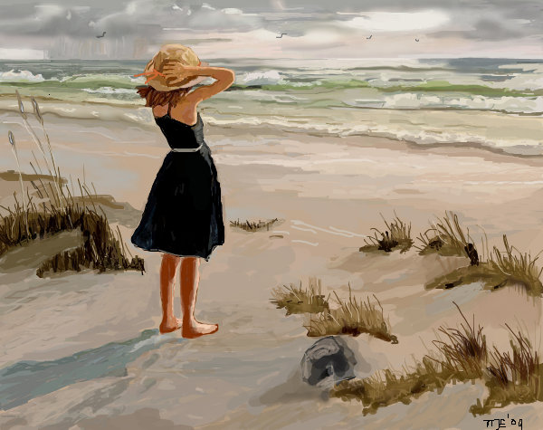 600x475 Day On The Beach A Landscape Speedpaint Drawing By Marilens - Day At The Beach Painting
