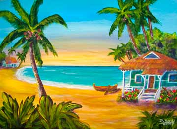 360x261 Hawaii Plumeria Flowers Art Paintings For Sale Hawaiian Plumeria - Day At The Beach Painting