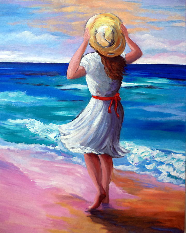720x900 Windy Day At The Beach Painting By Rosie Sherman - Day At The Beach Painting
