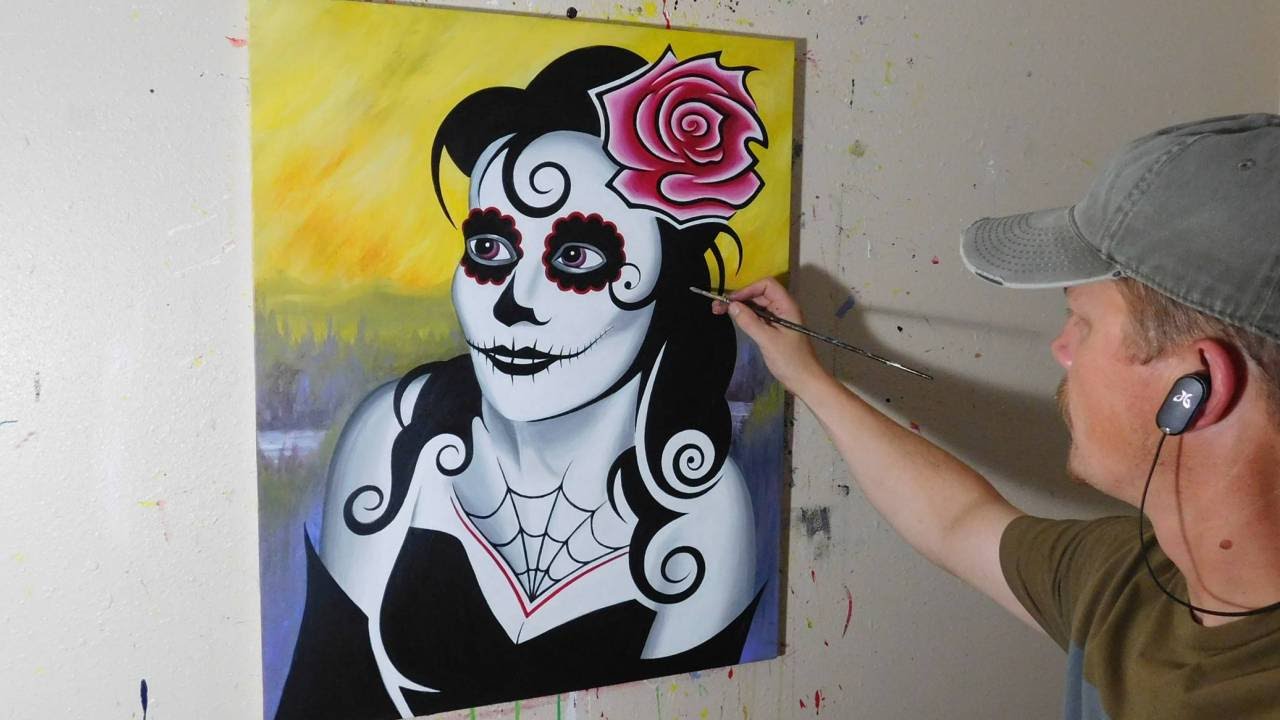 1280x720 Painting A Pinup Girl - Day Of The Dead Girl Painting