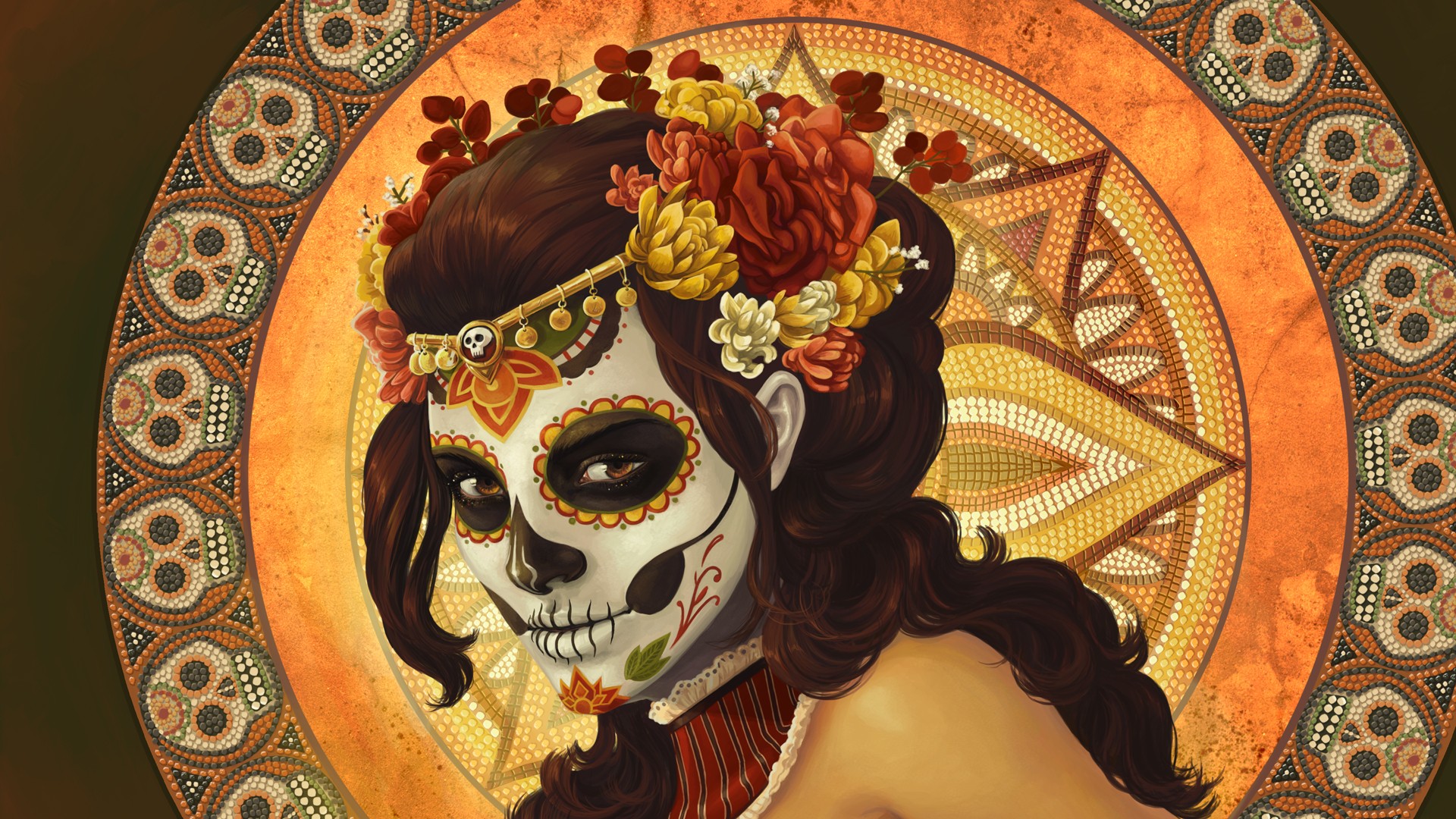 1920x1080 Wallpaper Painting, Illustration, Digital Art, Women, Fantasy - Day Of The Dead Girl Painting