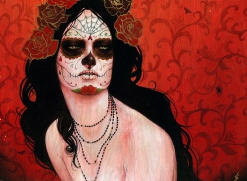 500x367 Calavera, Day Of The Dead, Dia De Los - Day Of The Dead Girl Painting