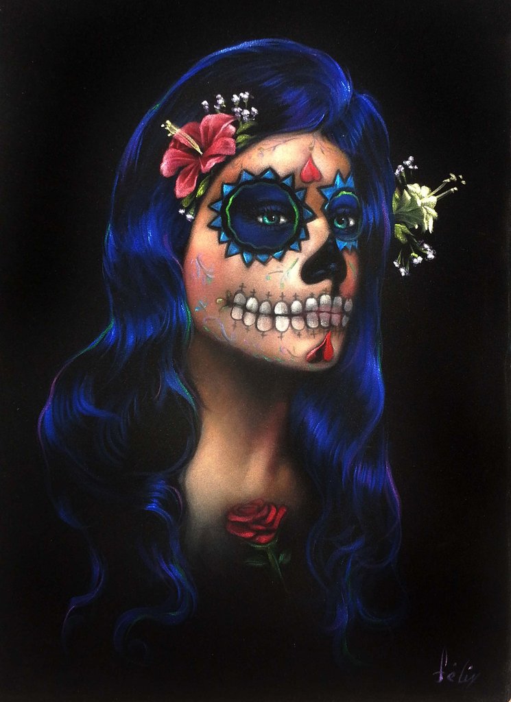 745x1024 Copy Of Sugar Skull Face Paint Girl, Day Of The Dead De Los - Day Of The Dead Girl Painting