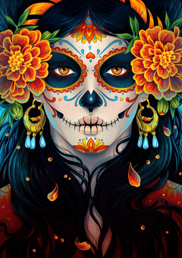 600x850 How To Create A Vibrant Day Of The Dead Portrait In Adobe Illustrator - Day Of The Dead Painting