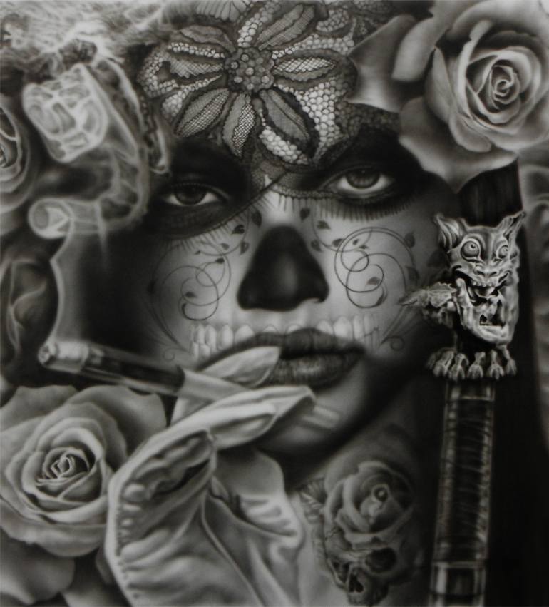 770x851 Saatchi Art Day Of The Dead Festival Painting By Minh Hang - Day Of The Dead Painting