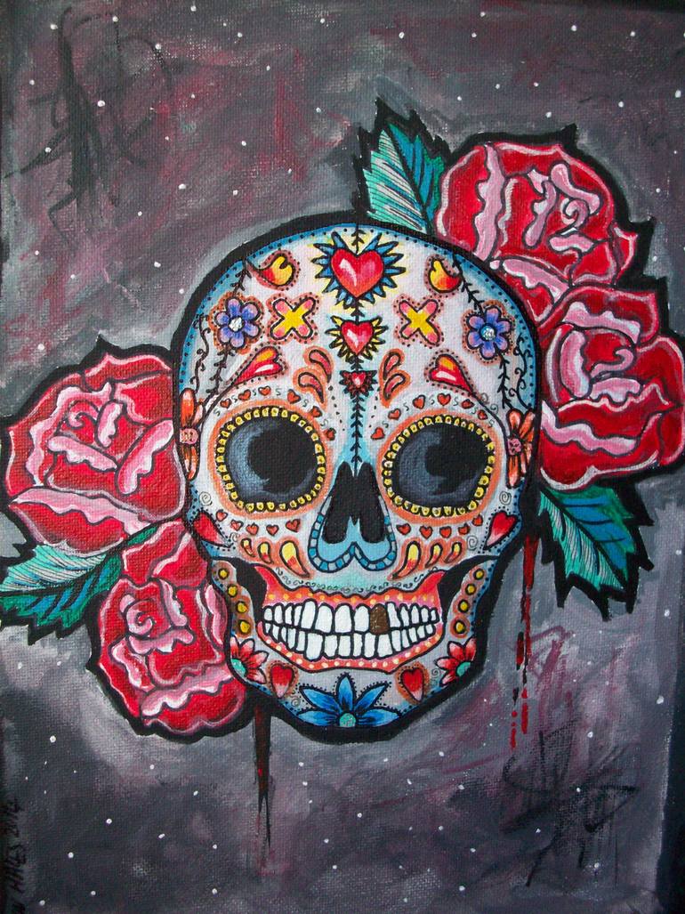 770x1027 Saatchi Art Hearts And Roes Sugar Skull Day Of The Dead - Day Of The Dead Painting