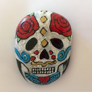300x300 Original Ooak Day The Dead Skull Painting On Rock By Wonders - Day Of The Dead Skull Painting