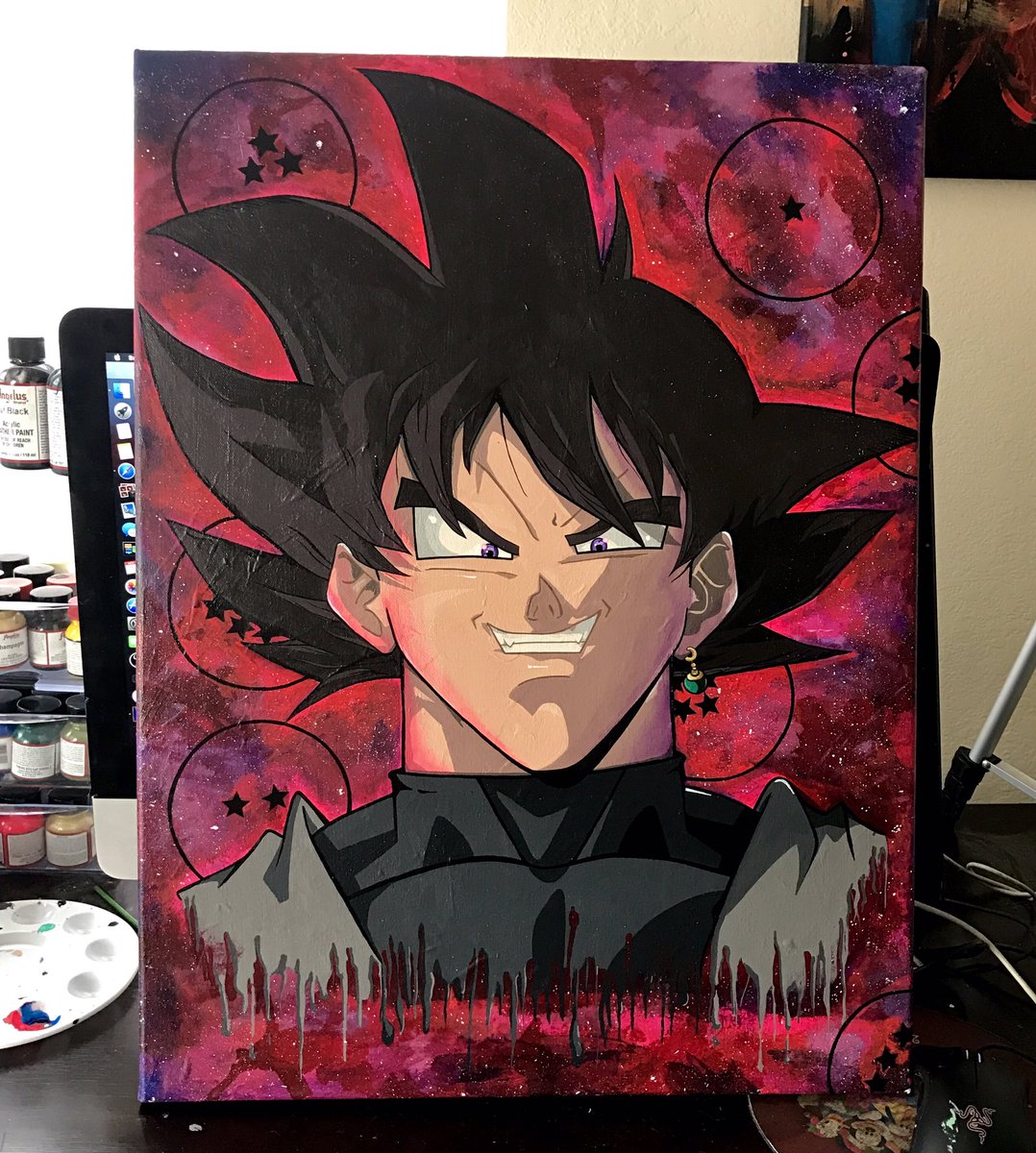 1078x1200 Francisco Michel On Twitter Goku Black Canvas Painting. - Dbz Painting