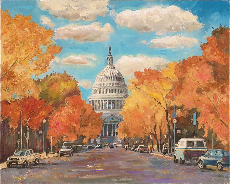 900x719 East Capitol. D.c. Fall Painting By Zachary Sasim - Dc Painting