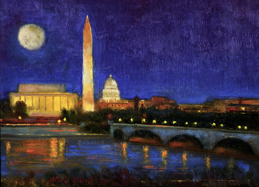 900x652 National Mall, Washington Dc, Monument 9 X12 In. Oil On Panel By - Dc Painting