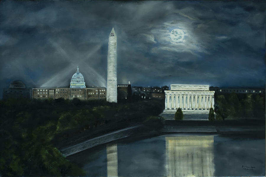 900x600 Washington Dc Under Moonlight Painting By Brandon Hebb - Dc Painting