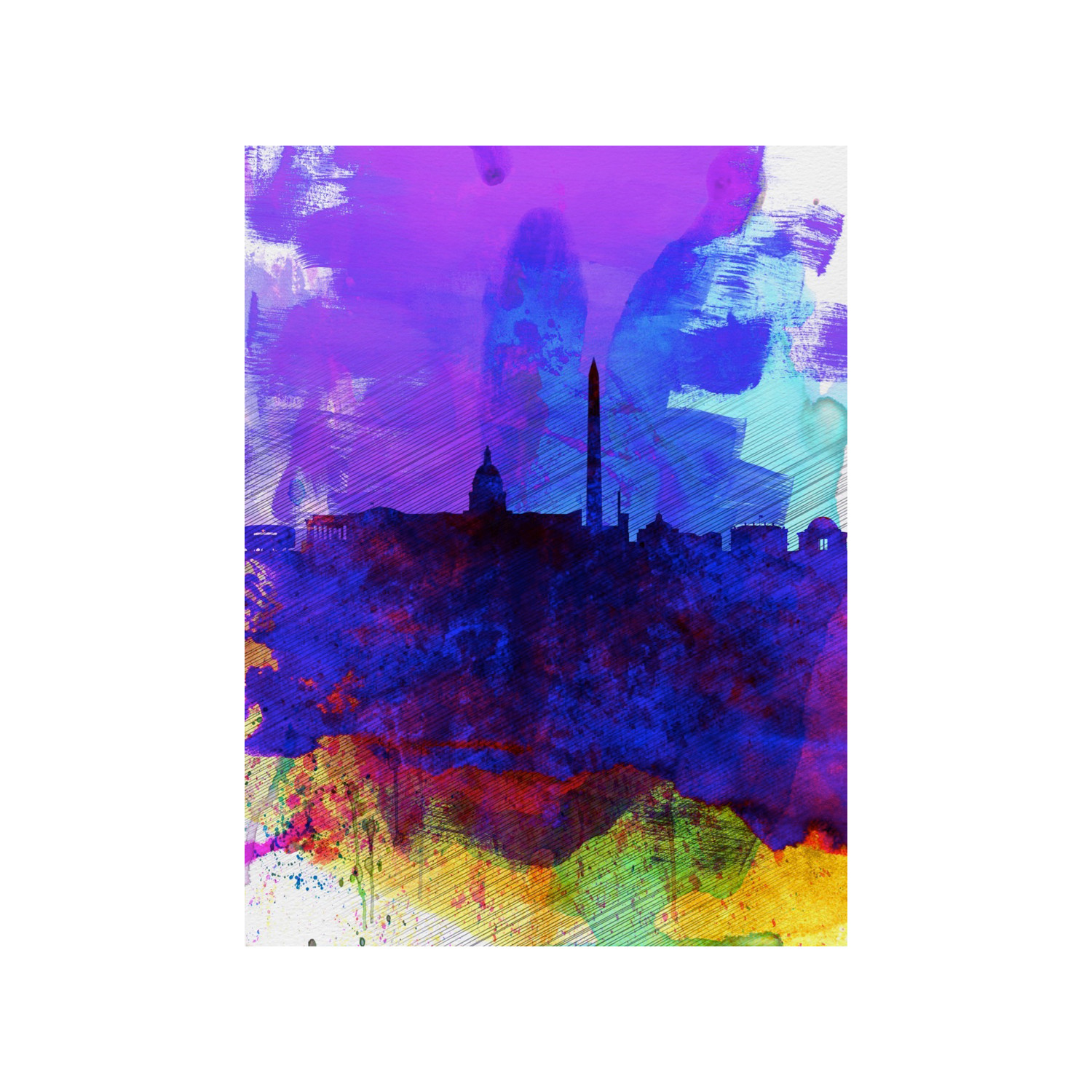 1500x1500 Washington Dc Watercolor Skyline 2 (18w X 24h) - Dc Skyline Painting