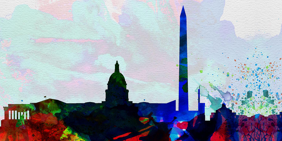 900x450 Washington Dc City Skyline 2 Painting By Naxart Studio - Dc Skyline Painting
