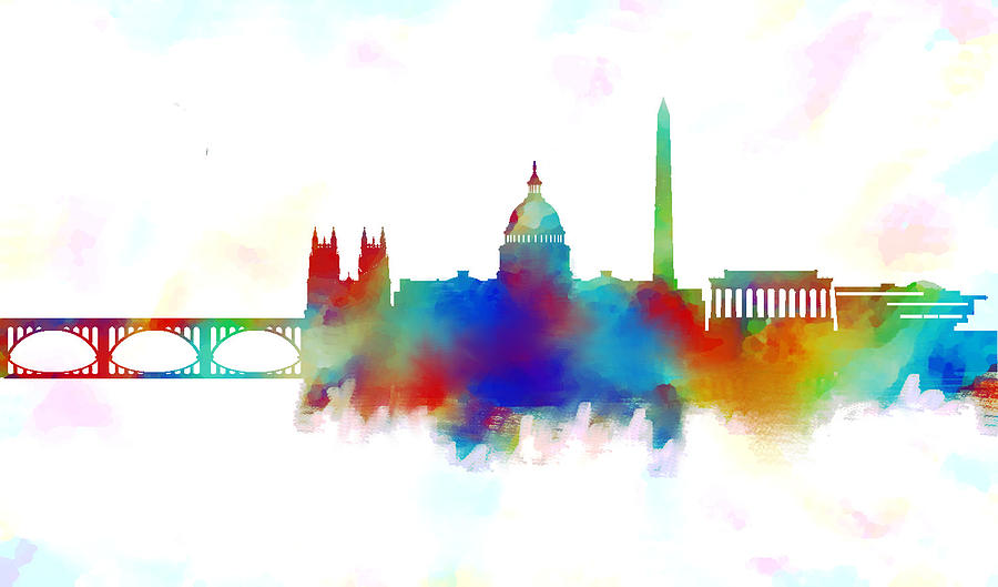 900x529 Washington Dc Skyline Color 2 Painting By Enki Art - Dc Skyline Painting