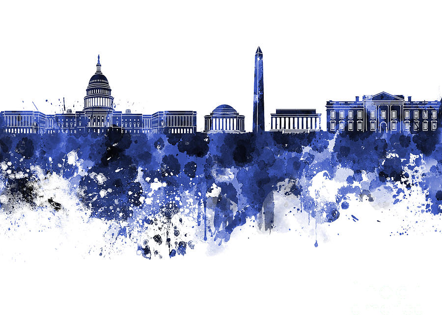 900x675 Washington Dc Skyline In Watercolor On White Background Painting - Dc Skyline Painting