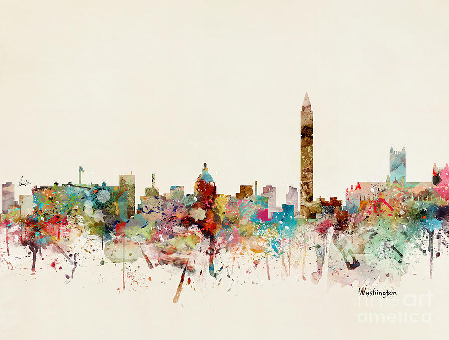 900x682 Washington Dc Skyline Painting By Bleu Bri - Dc Skyline Painting