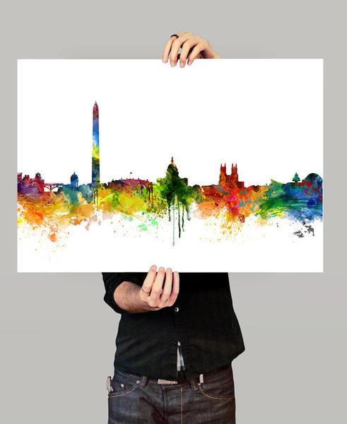 491x600 Washington Dc Skyline Watercolor Print, Washington Dc Cityscape - Dc Skyline Painting