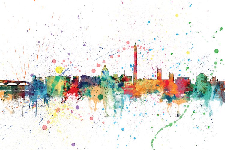 750x500 East Urban Home Rainbow Splash Skyline Series Washington, D.c. - Dc Skyline Painting