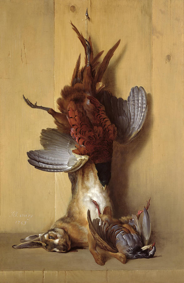 588x900 Still Life With A Hare, A Pheasant And A Red Partridge Painting By - Dead Bird Painting