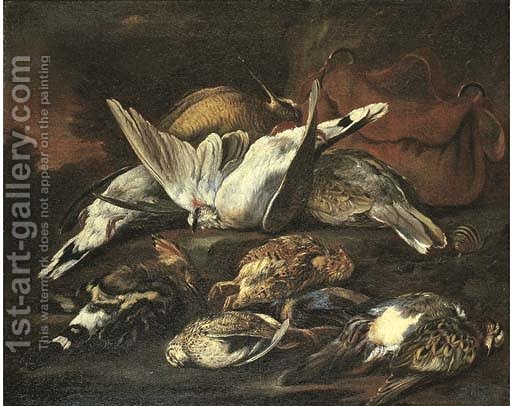 512x406 A Hunting Still Life With Dead Birds (After) Baldassare De Caro - Dead Bird Painting