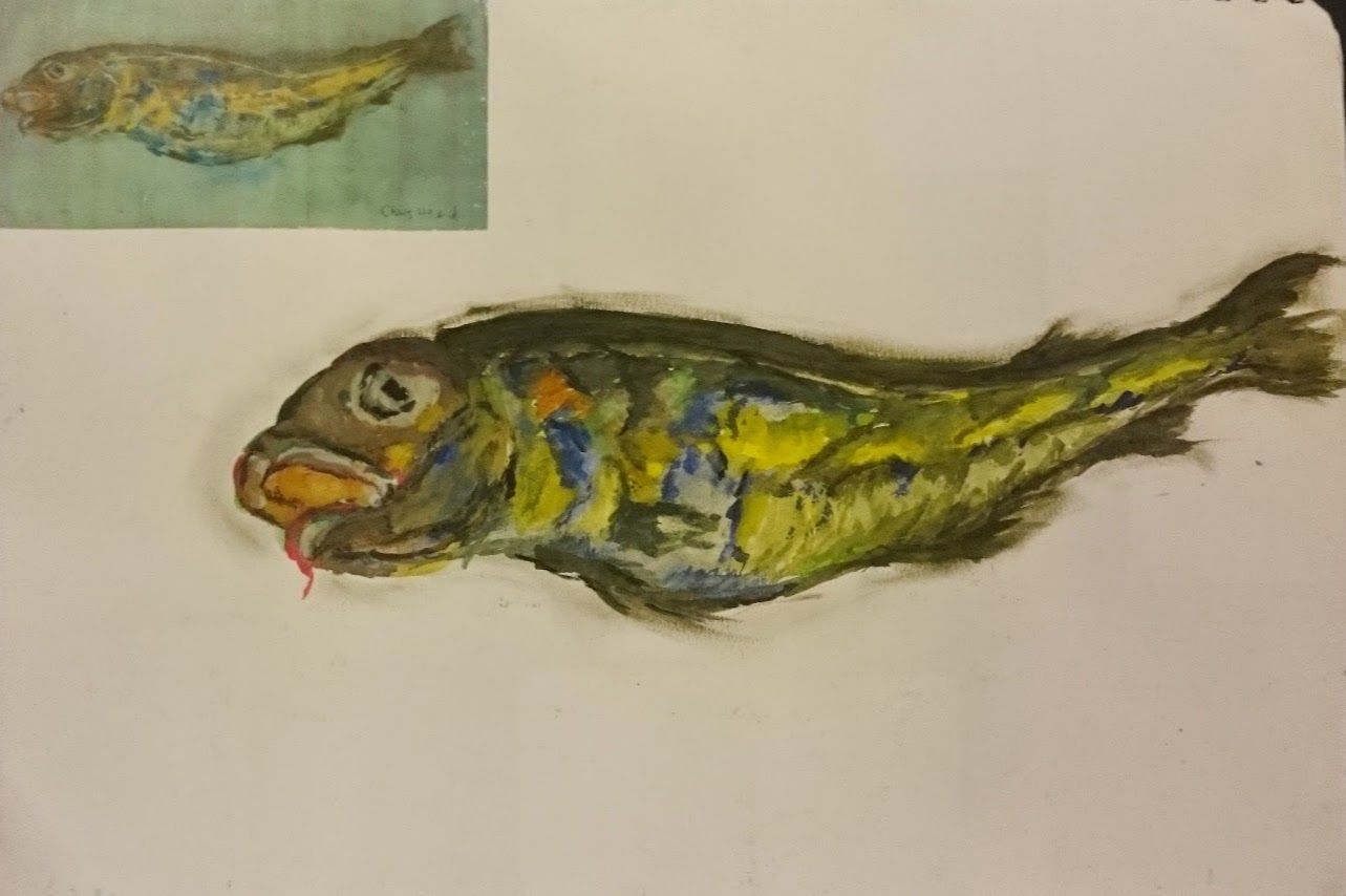 1283x854 Watercolour Sketch Study Of A Dead Fish Painting. Game Art - Dead Fish Painting
