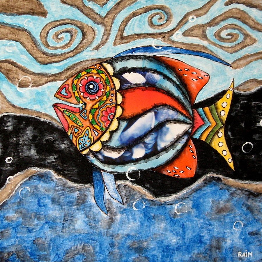 900x900 Day Of The Dead Fish Painting By Rain Ririn - Dead Fish Painting