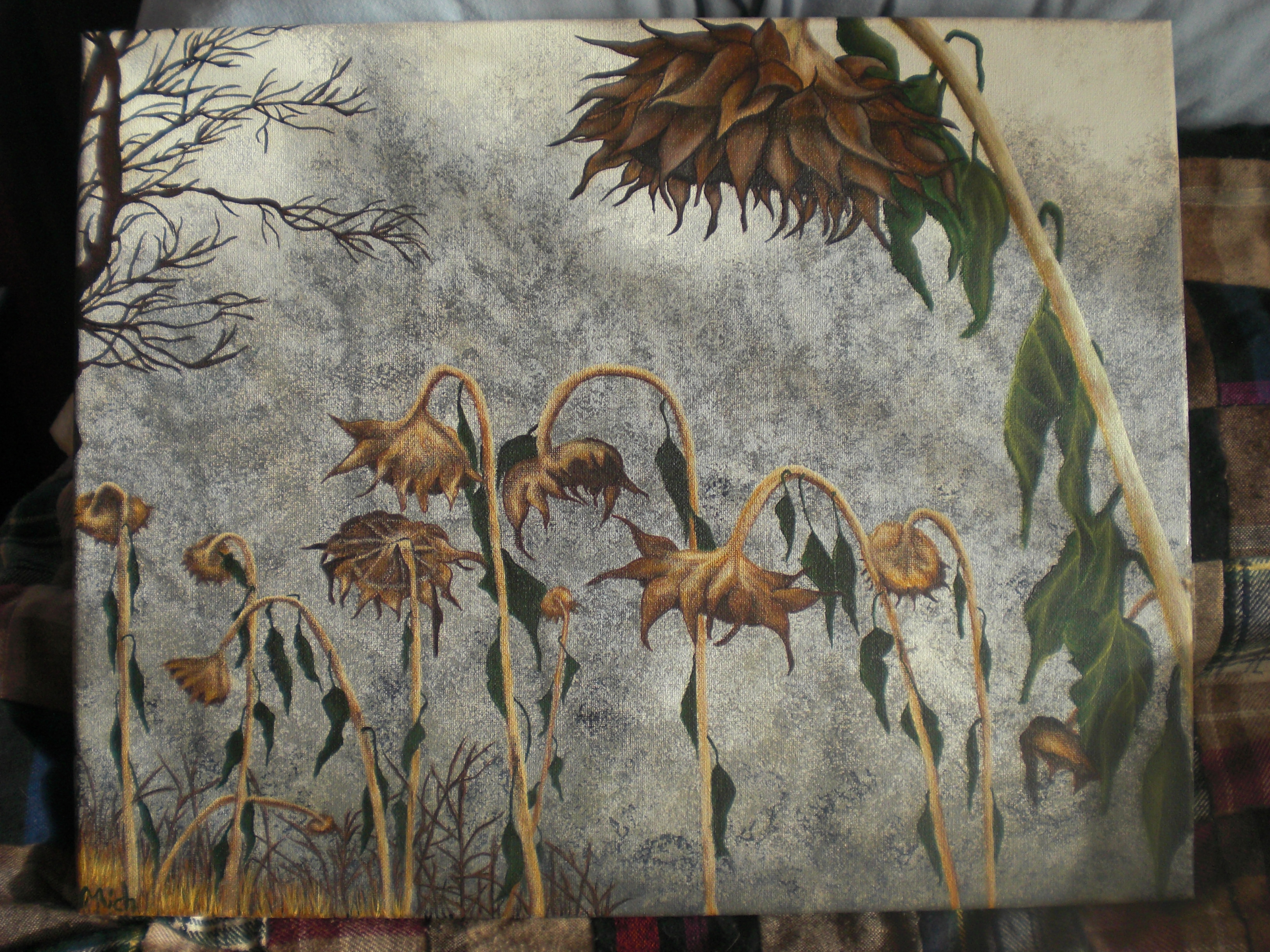 3264x2448 Dead Sunflower Field Painting Artbymichelle - Dead Flower Painting
