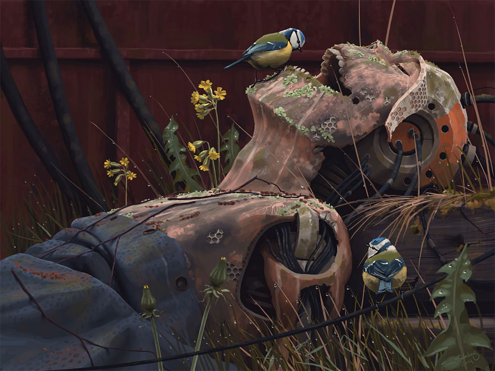 1000x750 Wallpaper Dead Android, Painting, Rust, Flowers, Grass, Sci Fi - Dead Flowers Painting