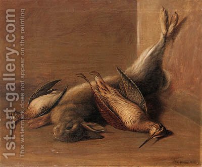 400x331 Dead Game A Woodcock, A Snipe And A Rabbit In An Interior Francis - Dead Rabbit Painting
